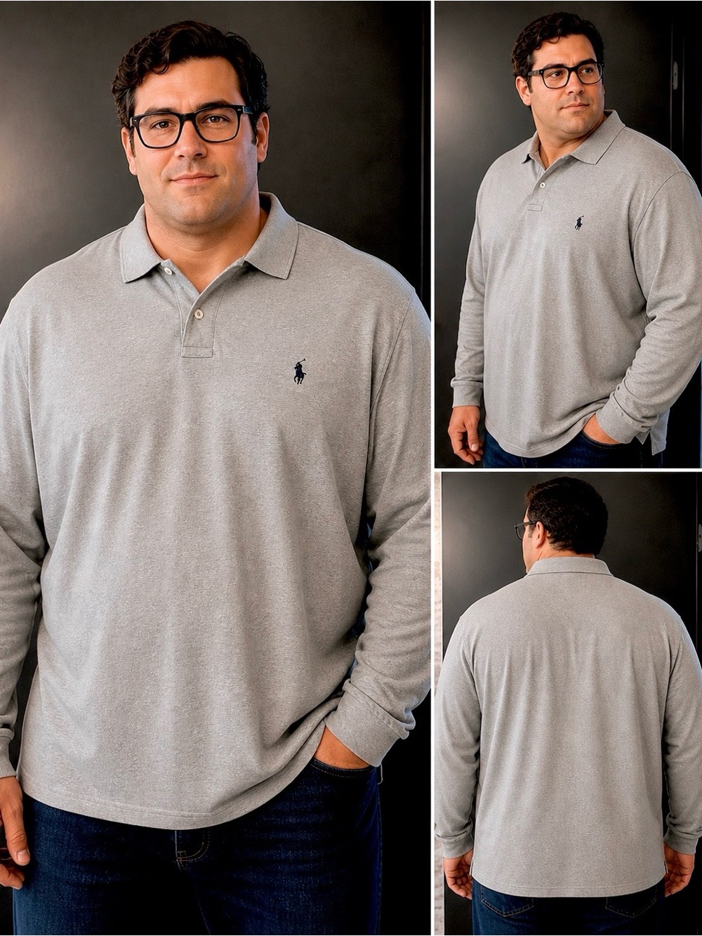 Polo Ralph Lauren 4XB Big & Tall Gray Long Sleeve Polo Shirt Men Classic Logo